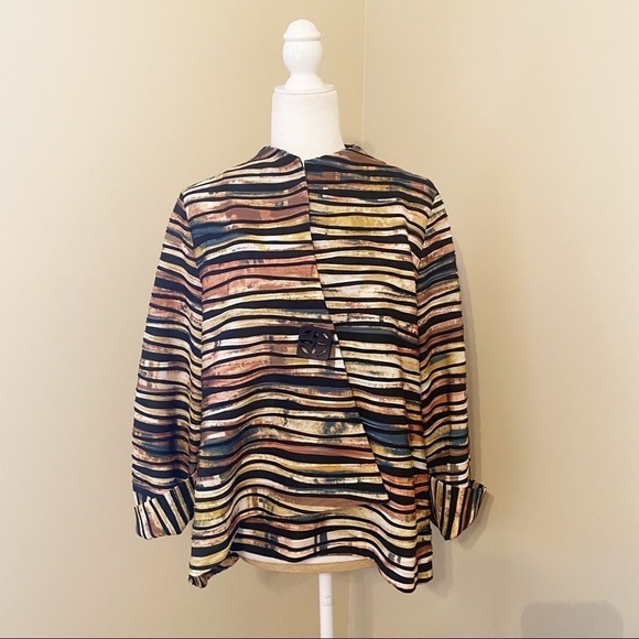 IC by Connie K Asymmetrical Striped 3/4 Sleeve Jacket - L - Picture 14 of 14